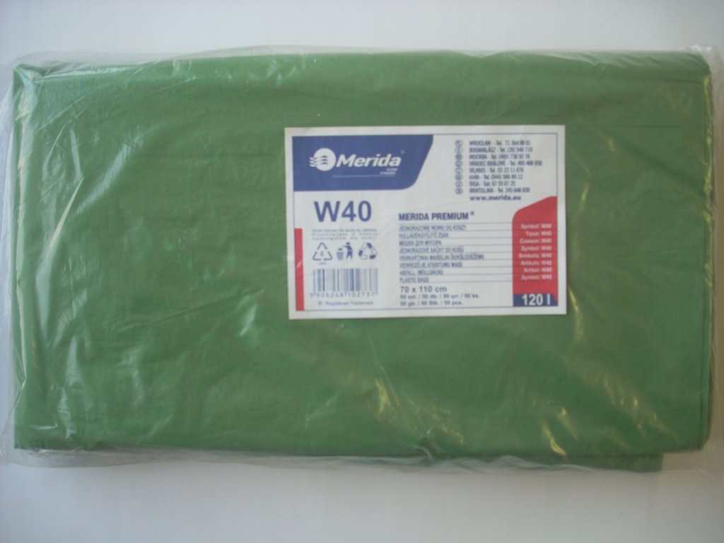 Merida W40Z - Pytle na odpadky LDPE, 38 mi, 70x110cm,120 l,zelené 50 ks/b