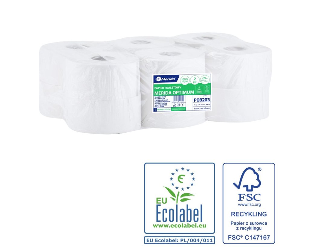 Merida POB203 - Toaletní papír OPTIMUM, 19 cm, 140 m, 2 vrstvý, bílý, (12rolí/balení)