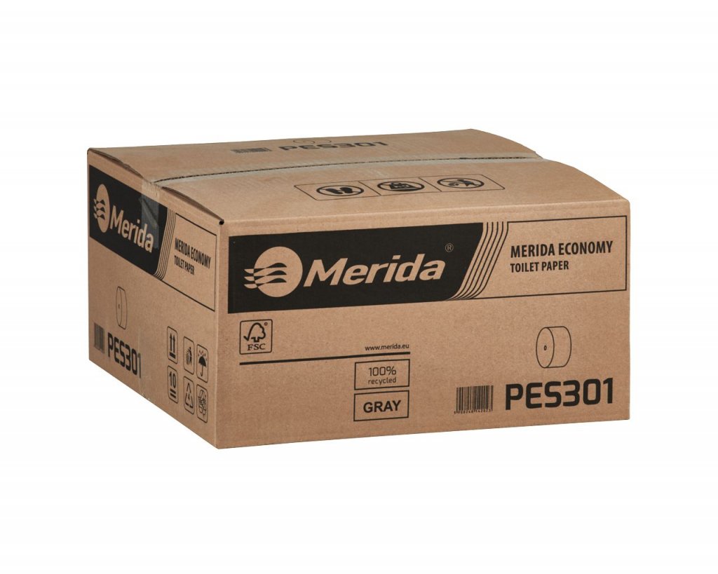 Merida PES301 - Toaletní papír bez dutinky ECONOMY šedý, prům. 12 cm, délka 125 m,1- vrst /karton 18