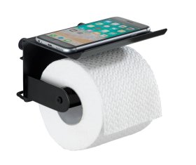 WENKO Držák WC papíru s poličkou BEZ VRTÁNÍ Classic Plus černý 22x14x18 cm