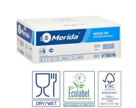 Merida VTB016 - Jedn.pap.ručníky skládané IDEAL, 2-vrst., 3200 ks- 100% celuloza / karton /23cm x 21