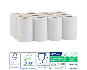 Merida ROB205 - Papírové ručníky v rolích OPTIMUM MINI, 2 vrstvé, bílé, délka 60 m, (12rolí/bal)