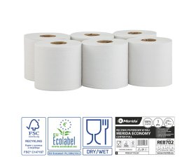 Merida REB702 - Papírové ručníky v rolích ECONOMY FLEXI MINI, bílé,17 cm, délka 210 m, 1-vrst, 6 ro