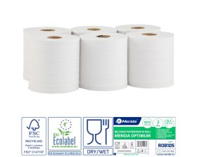 Merida ROB105 - Papírové ručníky v rolích OPTIMUM MAXI, 2-vrstvé, bílé, délka 150 m, (6 rolí/bal)