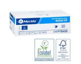Merida PTB406 - Toaletní papír skládaný TOP, bílý, dvouvrstvý, 100% celulóza, karton/9000 ks